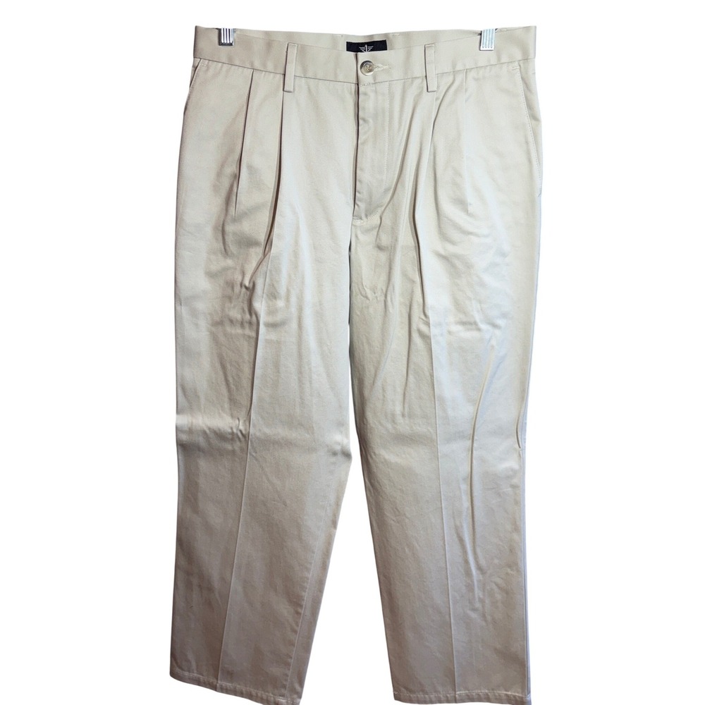 Dockers Signature Khaki Classic Fit Pleated Pants Mens 33x30 Tan Chinos Cotton